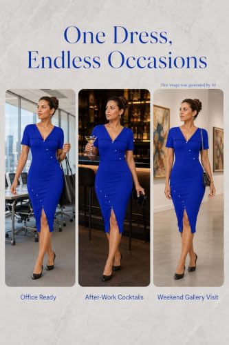 Image of Fooullaide Women's Sexy Bodycon Mid Dress Stretch Short Sleeve V Neck Cocktail Party Dresses