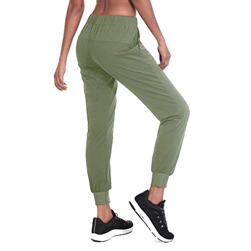Moteepi Women's Lightweight Joggers Pants with Pockets Tapered Running Sweatpants Athletic Track Pants Drawstring Lounge Pants Olive Green XL