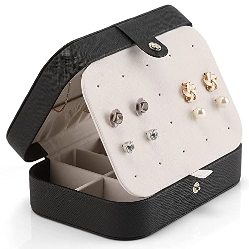 Travel Jewelry Box, Small Jewelry Organizer Case for Earrings Necklace Ring, Double Layer Portable Travel Jewelry Organizer for Women Girls, Vintage B