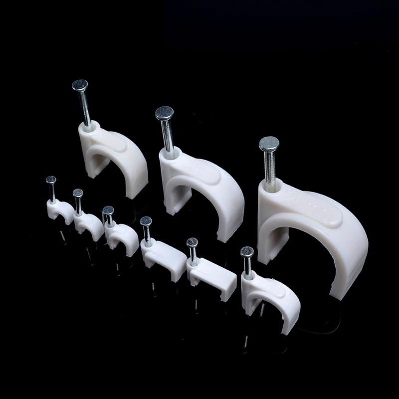 100Pcs 4mm White Round Steel Nail Cable Wire Wall Hanging Screw Clips Cable Clips