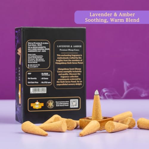 Image of Mangaldeep Scent Premium Bambooless Dhoop Cones - with Lavender and Amber fragrances (40 cones)