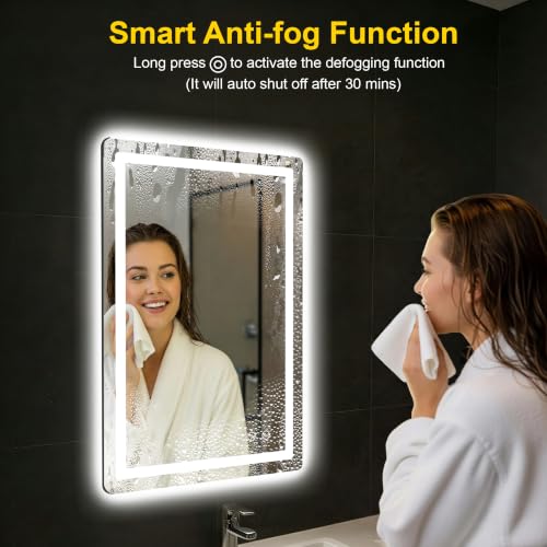 Image of LED Bathroom Mirror with Lights, 20 inchx30 inch Lighted Vanity Mirror for Wall