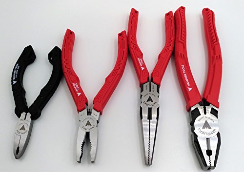4-Piece Stripped Screw Extractor Pliers Set. Made in Japan: 8" Linesman, 7.5" Long Nose, 6.25" Multipurpose & 5" ESD Safe Pliers. Remove any Stripped/Damaged/Rusted Screws.