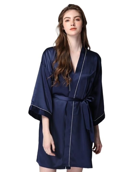 HYKJCSS Albornoz Conjunto De Bata Satén Seda para Mujer, Pijama 2 Piezas, Baño Corta para Dama Honor, Ropa Descanso Ropa(C,Large)