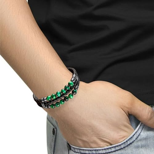 Pulsera trenzada de cuero para hombre con piedras Ojo de Tigre miniatura 4