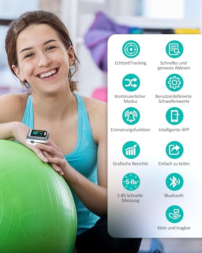 HealthTree Blutsauerstoffsättigungsmonitor und Herzfrequenzmesser für Apple und Android, mit...