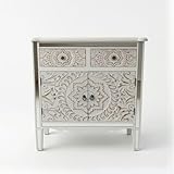 Mobiletto Tirea – Consolle Ingresso in Legno Bianco con 2 Cassetti e 2 Ante, Design Boho C...