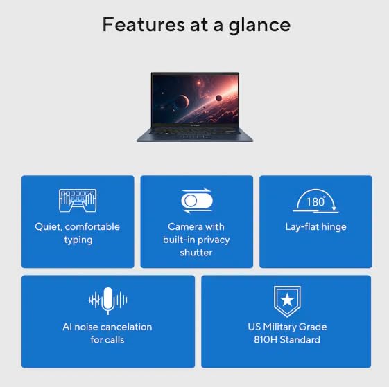 Image of ASUS Vivobook 14 inch FHD Business Laptop Computer, Windows 11 Laptop, Intel Core i3-1315U Processor, Camera Privacy Shutter, PLUSERA Earphones, Quiet Blue (Quiet Blue, 24GB RAM | 1TB SSD)