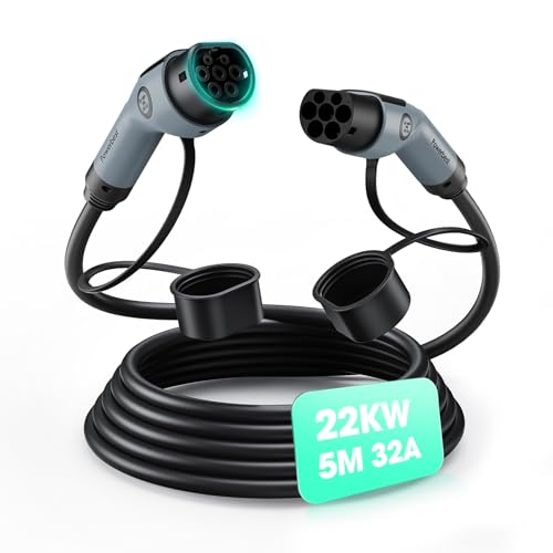 POWERBEST Typ-2-Ladekabel 22KW 5M 32A Dreiphasiges E-Auto-Ladekabel Typ 2 auf Typ 2 Mode 3 für Elektro- und Hybridfahrzeuge Kompatibel mit Model S/3/X/Y e-Golf ID.3 i3/i8