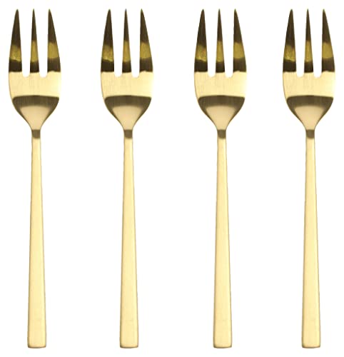 BITZ Kuchengabel, Dessertgabel aus Rostfreiem Edelstahl, Länge 14,4 cm, 4 Stck, Messingfarben