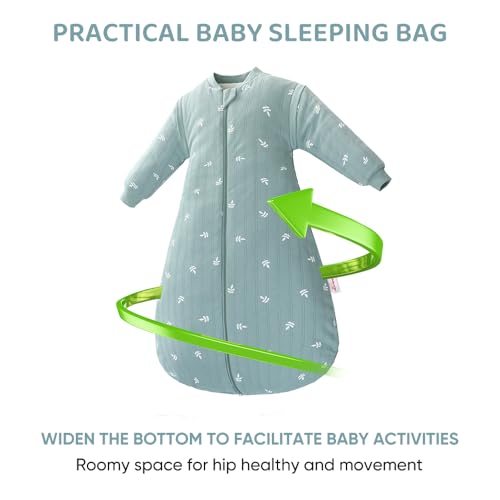 Image of Baby Sleep Sack, TOG 2.5 Winter Wearable Blanket, Removable Long Sleeves Baby Sleeping Bag for Infants and Toddlers, Super Soft Warm Comfortable Sleeping Sack, Green Leaf, 0-6M
