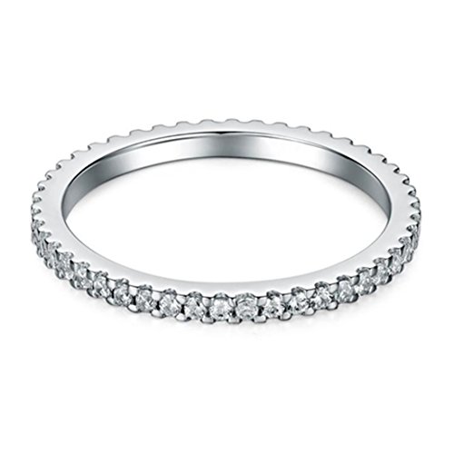 THREE MAN 0.55 CT Eternity Ring Wedding Band NSCD Simulated Diamond Infinity Ring for Women Sterling Silver in 18K White Gold Plated3