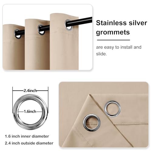 Image of DWCN Beige Blackout Curtains Room Darkening Grommet Thermal Insulated Light Blocking W 38 x L 45 Inch Length Curtain Panels for Bedroom Living Room, Set of 2 Thick Panels