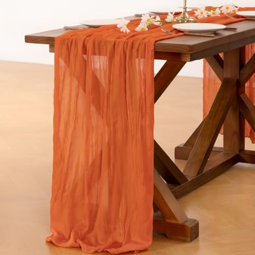 Image of Socomi 3pcs Orange Cheesecloth Table Runner Easter Spring Boho Rustic Gauze 120 inch 10FT Cheese Cloth Runner for Wedding Party Baby Shower Birthday Home Decor Holiday Decorations