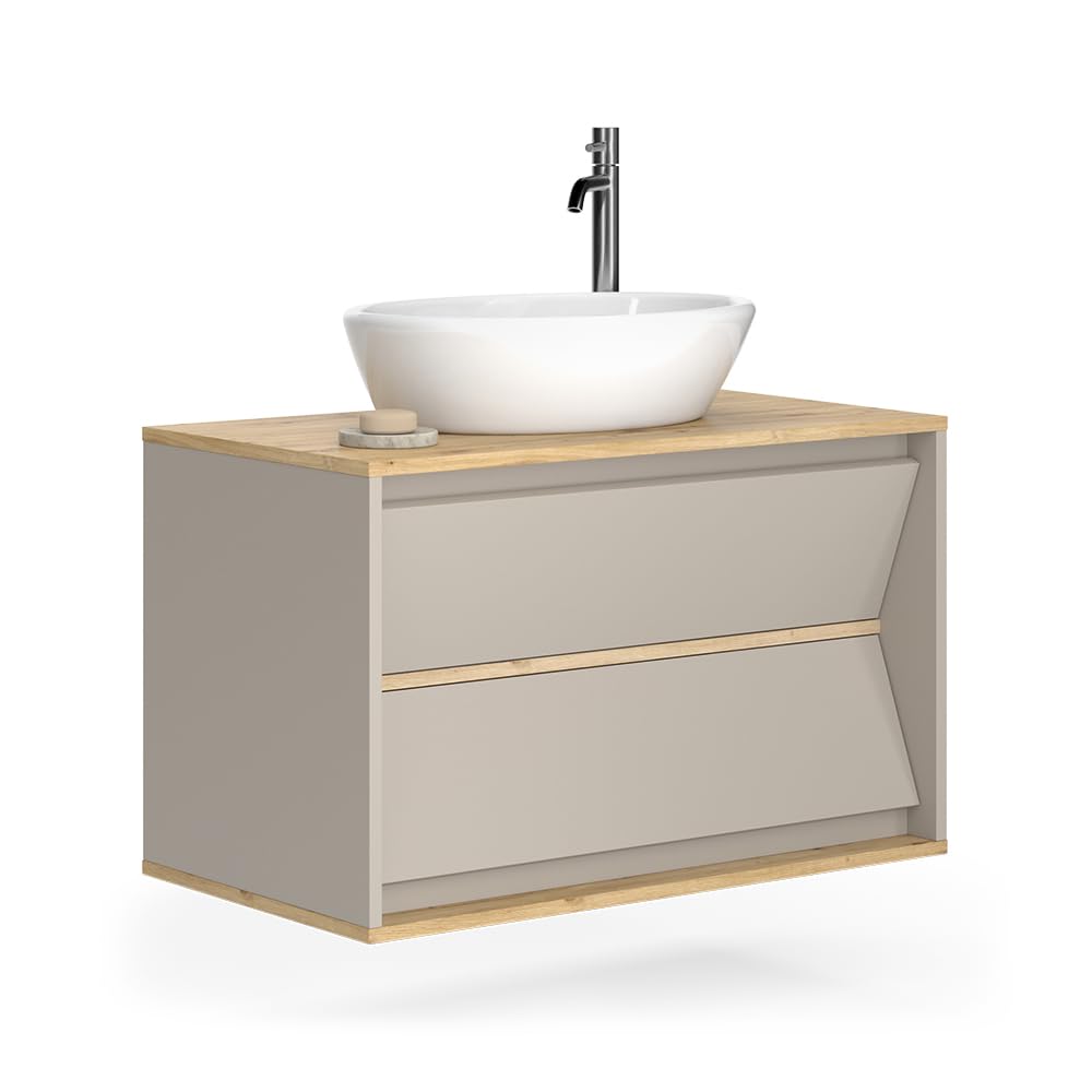 Vicco Mueble bajo Lavabo Edelin, Cachemira, 80 x 50 cm | con 2 cajones, para montaje en pared y apto para sifones estándar