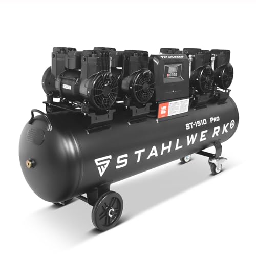 STAHLWERK Kompressor mit 150 L Tank (ST-1510 Pro) ölfrei & leise 10 bar 7 89 PS (5 8 kW) 1000 l/min 72 dB Druckluftkompressor mit Brushless-Motoren Silent-Kompressor Flüsterkompressor