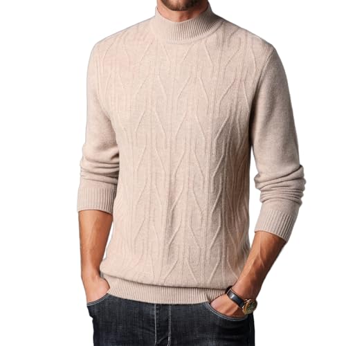 Men's 100% Wool Mock Turtleneck Sweater Long-Sleeved Twisted Knit Business Casual Half Neck Pullover Sweaters