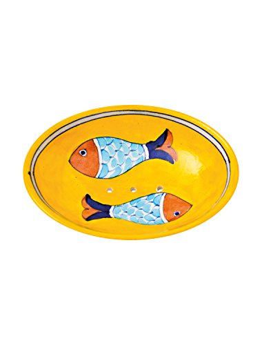 Tranquillo Porte-Savon en céramique avec des Poissons decores avec des Trous pour Le Drainage de l'eau 13 x 9,5 x 2 cm Cover