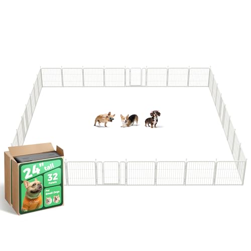 Image of FXW Rollick Unleashed Dog Playpen for Indoor, Yard, RV Camping, 24 inch 32 Panels for Small and Puppy Dogs, White│Patented