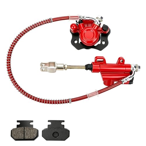 Image of HIAORS Rear Hydraulic Foot Brake Kit for 110cc 125cc Taotao Chinese ATV | ATV Rear Brake Kit Caliper Master Cylinder Assembly for Coolster 125 110cc 4-Stroke Quad 4 Wheeler Parts Kazuma Baja Sunl Red