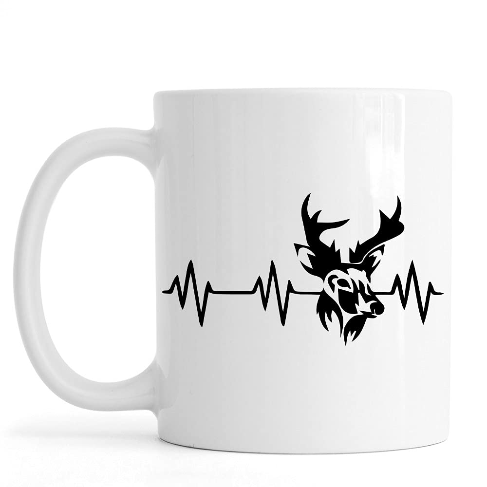 LAMFLAMF Heartbeat Hunting Deer Mug, Gift for Dad Hunting, Hunting Mug for Husband, Deer Hunting Mug, Deer Hunter, Hunting Gift, Birthday Mug, White Mug 11 OZ