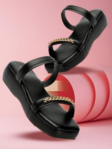 Image of Iconics Women's Fashionable Slip On Comfortable Sandals Colour-Black, Size-UK 8