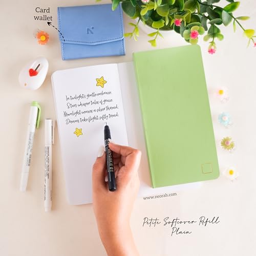 Image of NEORAH - PETITE Notebook SOFT COVER | Organiser REFILL | Unruled Notebook Journal | 110 GSM | 160 pages (Size 21.0 cm x 10.5 cm) Journaling Writing Note Taking Diary, Travellers Journal- LIGHT GREEN