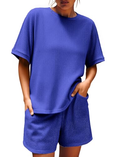 Image of Imily Bela Womens 2 Piece Outfits 2025 Oversized Summer Short Sets Casual Beach Ribbed Short Sleeve Matching Set