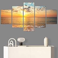 SIGNWIN 5 Panel Canvas Wall Art Modern Art Coastal Colorful Multicolor Photography Romantics Sunset for Home Decorations Ready to Hang - 60