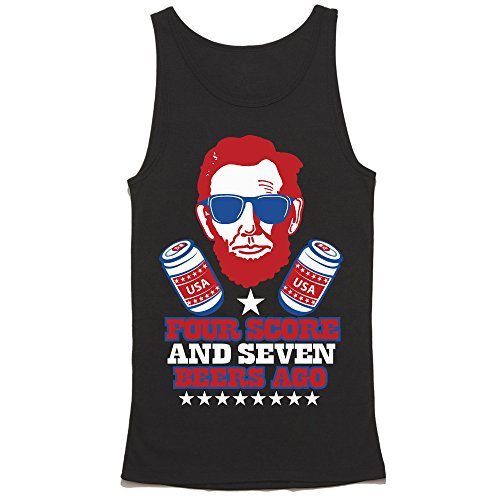 HGOS Four Score and Seven Beers Ago Tank Top - America Tank Top - USA Party Tank T. Black