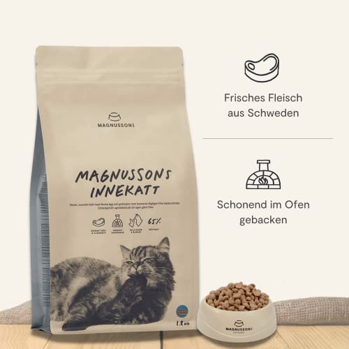 MAGNUSSONs Innekatt (1 x 1,8kg) | Katzentrockenfutter für Erwachsene Hauskatzen mit geringem Energiebedarf | 65% Fleischanteil | Ofengebacken