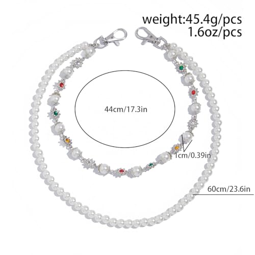 Image of Layered Pants Wallet Chain for Men Women Trendy Vintage Flower Pearl Rhinestone Wallet Chain Dainty Fashion Street Jeans Punk Keychain Jewelry Clothing Accessories