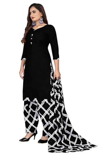 Image of Monira Black Cotton Blend Printed Salwar Suit (Ready To Wear S-Size)