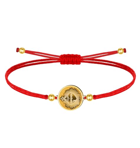 cotigo- Pulsera virgen y santos de España, virgen del Carmen, Rocio, Fatima, san Benito y mas, pulsera para mujer y hombre, regalos mujer, regalo abuela. (CORAZON DE JESUS- ROJO)