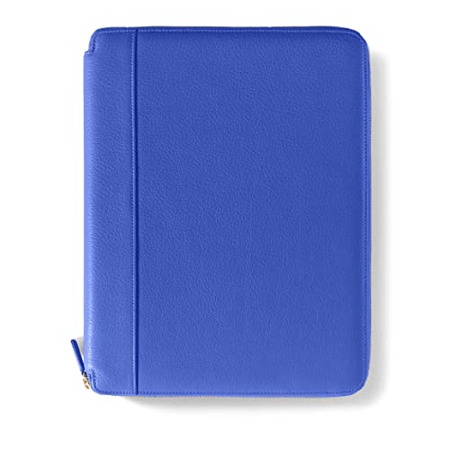 Leatherology Electric Blue Left-Handed Compatible Full Grain Leather Executive Zippered Portfolio | Professional Business Padfolio Folder | Includes Letter Sized Notepad #TOP1