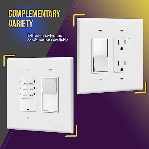 Image of ENERLITES 2-Gang White Oversize Decorator Switch Outlet Wall Plate Cover | 1 Pack, Size 5.5 inch x 5.5 inch, Fits light switch /outlet /receptacle, Gloss Finish, Unbreakable Polycarbonate, UL Listed