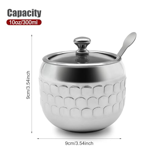 300 ml Sugar Bowl 304 Stainless Steel Spice Jar Home Spice Jar Metal Tin Kitchen Sugar Container with Lid and Spoon for Spices, Sugar, Coffee, Tea, Pepper (Style 3) - Image 3