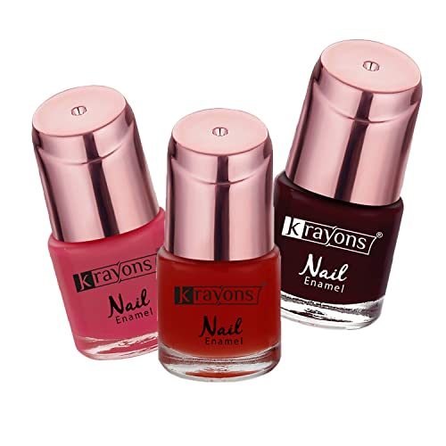 Image of Krayons Crazy Gel Nail Enamel, Waterproof, Longlasting, 8ml Each, Multicolor, Pack of 3 (Coral Peach, Apple Red, Modern Wine)