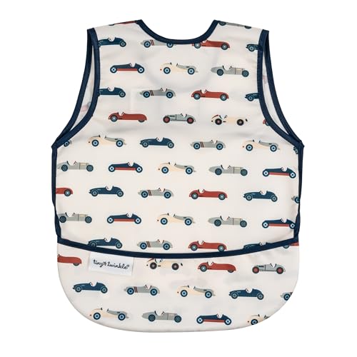 Image of Tiny Twinkle Mess Proof Baby Bib for Girls | Waterproof Toddler Bib for Eating | Baby Apron for Feeding | Machine Washable | Perfect Shower Gift (Vintage Cars, 6-24M)