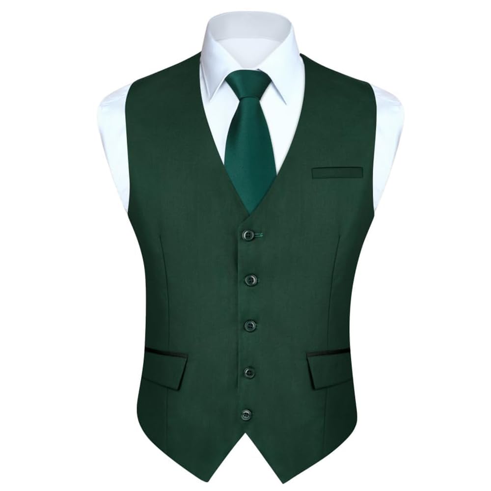 HISDERN Anzugweste für Herren Elegant Hochzeit Weste Klassische Einfarbig Casual Businessweste Formelle Smoking Anzugwesten mit Taschen