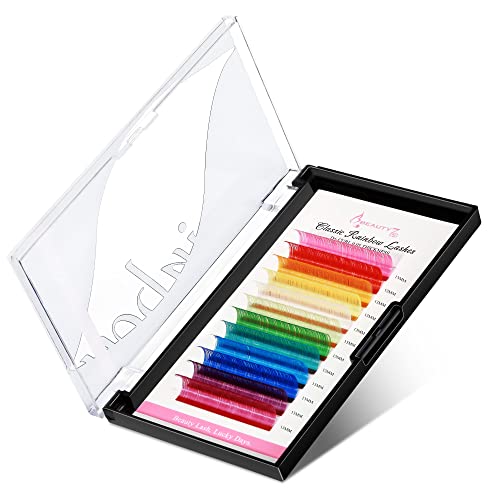 Individual Colored Lash Extensions 12 Colors,0.05mm D+ Curl Rainbow Eyelash 13mm,Pink Red Yellow White Green Blue Purple Faux Mink Russian Lashes Beauty7 - Image 3