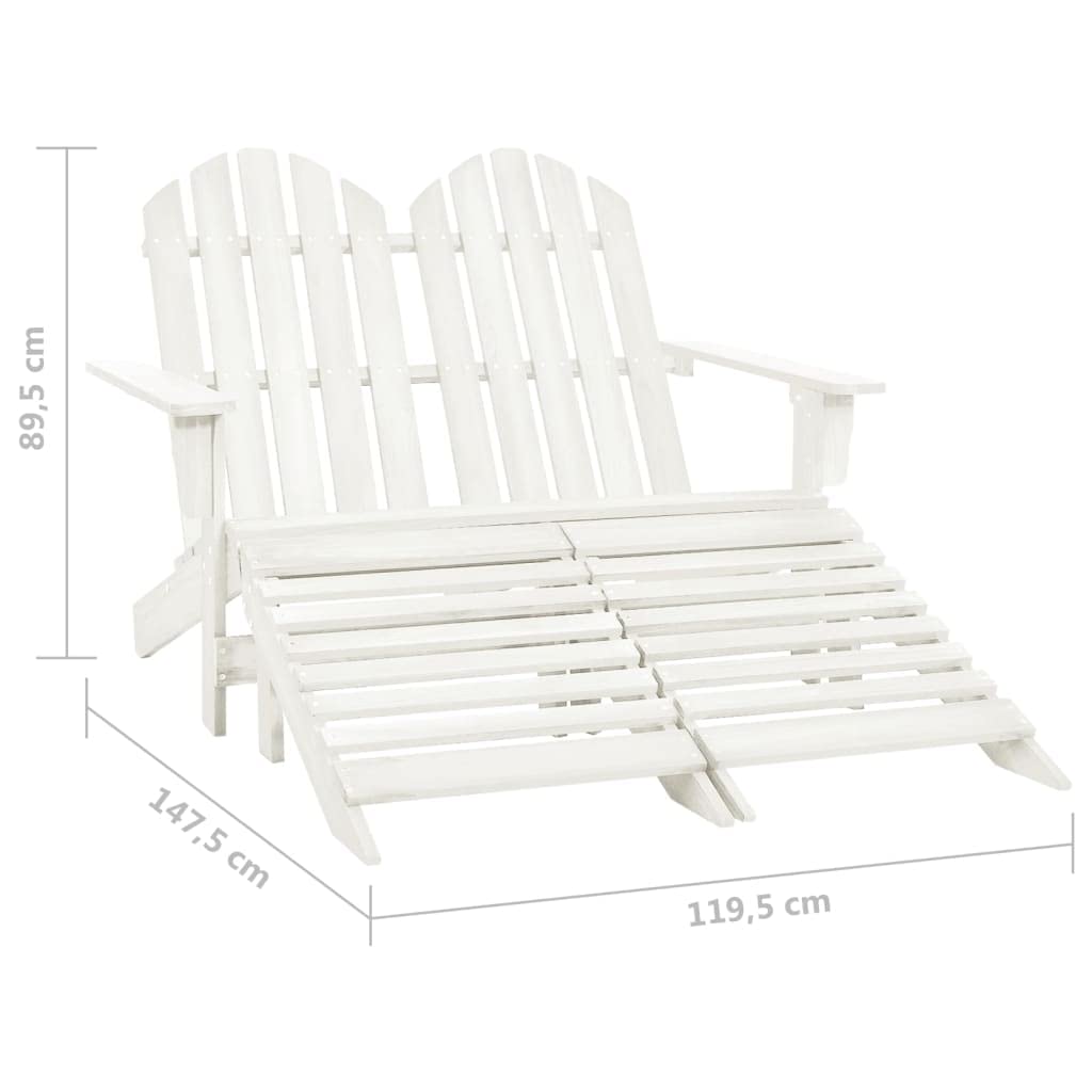 vidaXL Otomana Adirondack de Jardín 2 Plazas Asiento Sillón Oscilante Columpio Patio Terraza Balcón Exterior Tumbona Muebles Blanco Madera de Abeto