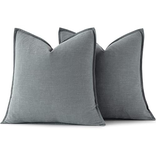 Image of MIULEE Decorative Linen Pillow Covers 18x18 Inch Gray Boho Farmhouse Neutral Couch Throw Pillows for Bed Pack of 2 Accent Modern Pillowcase Sofa Livingroom Home Decor