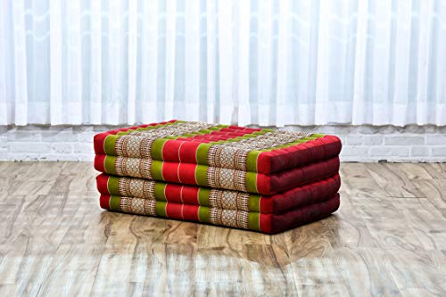 Image of Leewadee Trifold Mattress Standard - Comfortable Thai Massage Pad, Foldable Floor Mattress Filled with Kapok, Perfect to Use as a Sleeping Mat 79 x 28 inches, Green Red