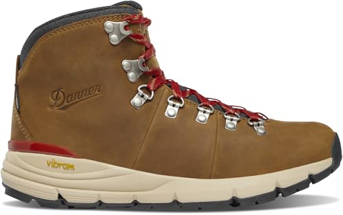 Danner Mountain 600 Waterproof Hiking Boots for Women - Lightweight, Durable Upper with Breathable Lining, Shock-Absorbing Footbed & Traction Outsole, Grizzly Brown/Rhodo Red - 10 M