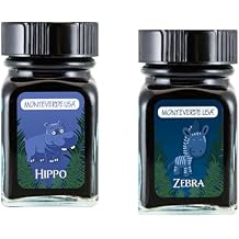 Monteverde 60ml Ink, Hippo Dark Blue, Zebra Blue Jungle Ink G309HI, G309ZE Fountain Pen Ink 30ml Each Ink Bottle, 2 Pack