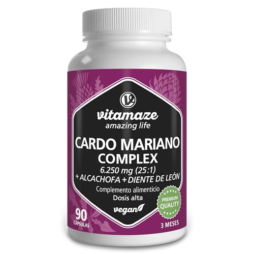 Complejo de Cardo Mariano, Alcachofa y Diente de León - Detox Higado Depuración y Digestión - 90 Cápsulas Veganas - 250 mg de Extracto de Cardo Mariano 80% de Silimarina Natural, Calidad Alemana