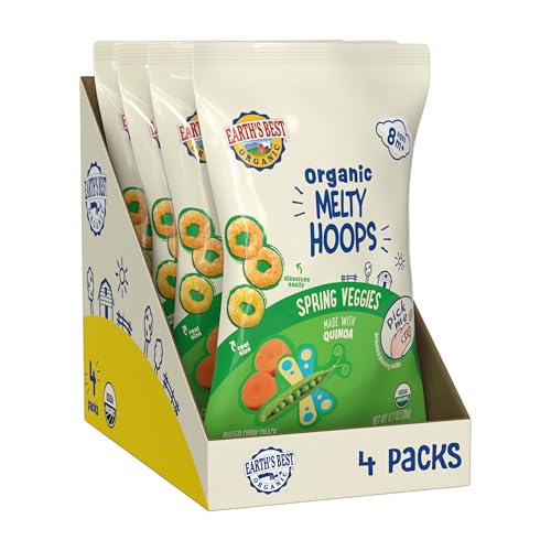 Earths Best Organic Melty Hoops Bite-Sized Snacks for Babies 8 Months and Up Spring Veggie 0.70 Ounce Bags (Pack of 4)
