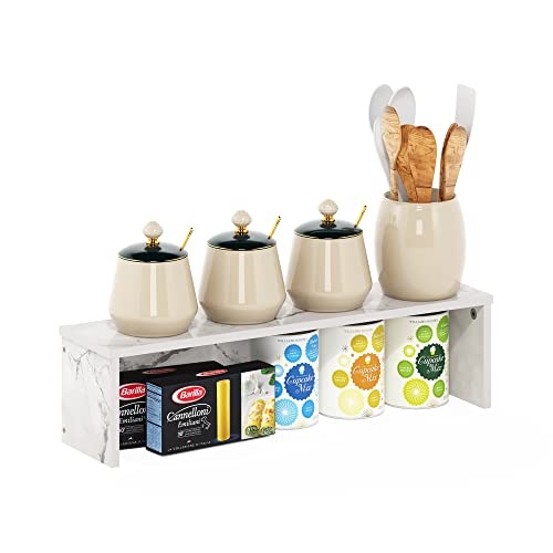 Furinno Helena Bibliothèque de Bureau empilable et comptoir de Cuisin, Marbre Blanc