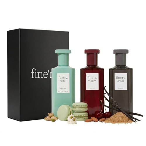 Fine'ry Body Mist Gift Set Gourmand Fragrance Spray Trio | Cherry, Pistachio &amp; Vanilla Scents | Hair &amp; Body Perfume Mist | Vegan, Cruelty-Free | 5 oz x 3